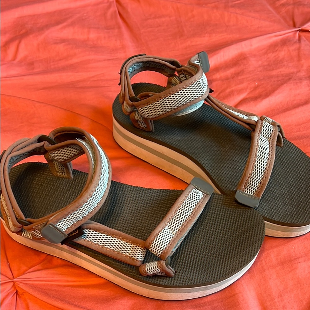 Teva Brown and Cream Sandals with Adjustable Straps